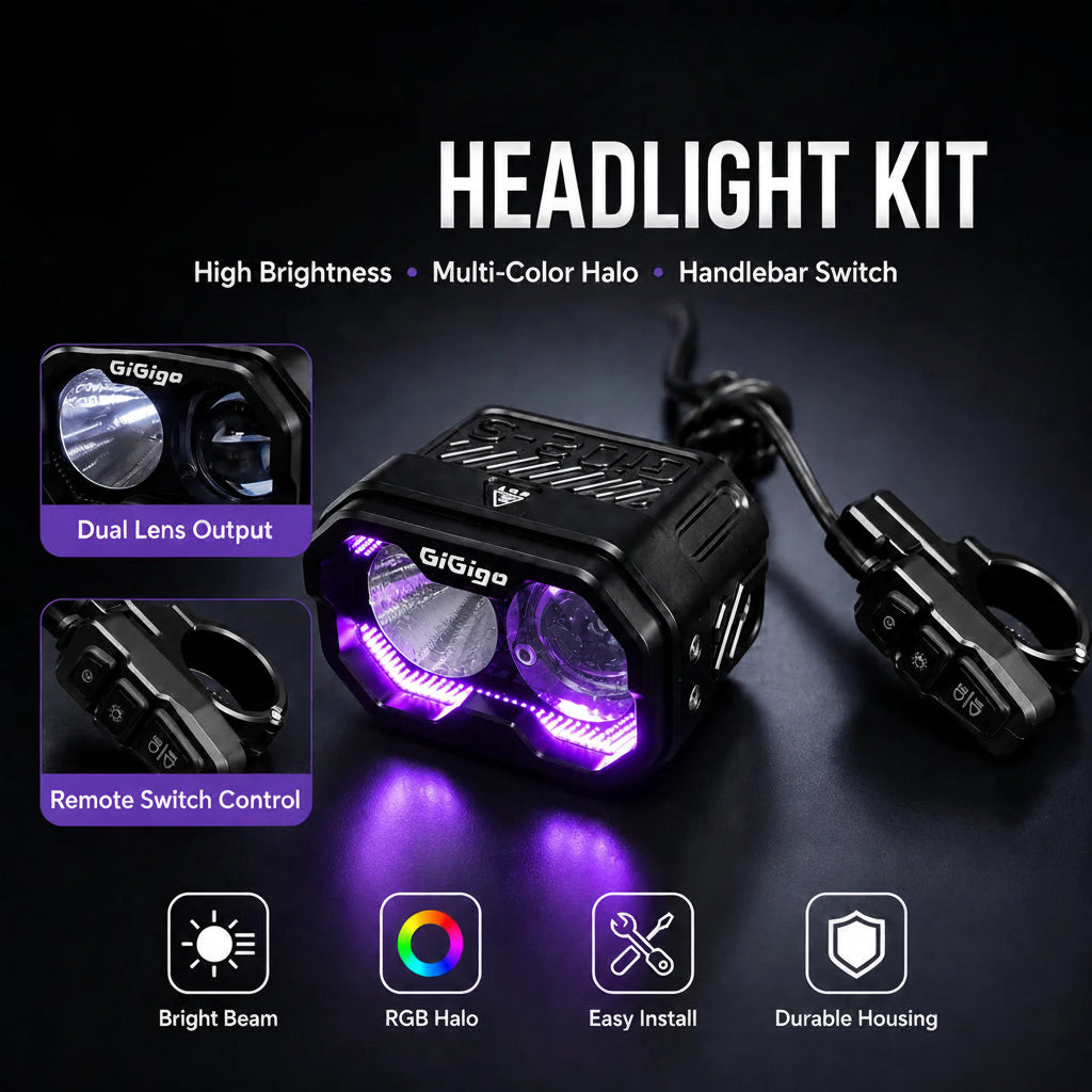 GIGIGO GI02-S LED Headlight (3-Color DRL, Hi/Low Beam) — Surron Light Bee, Talaria, 79Bike